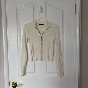 Brandy Melville Off-White Ribbed Zip-Up